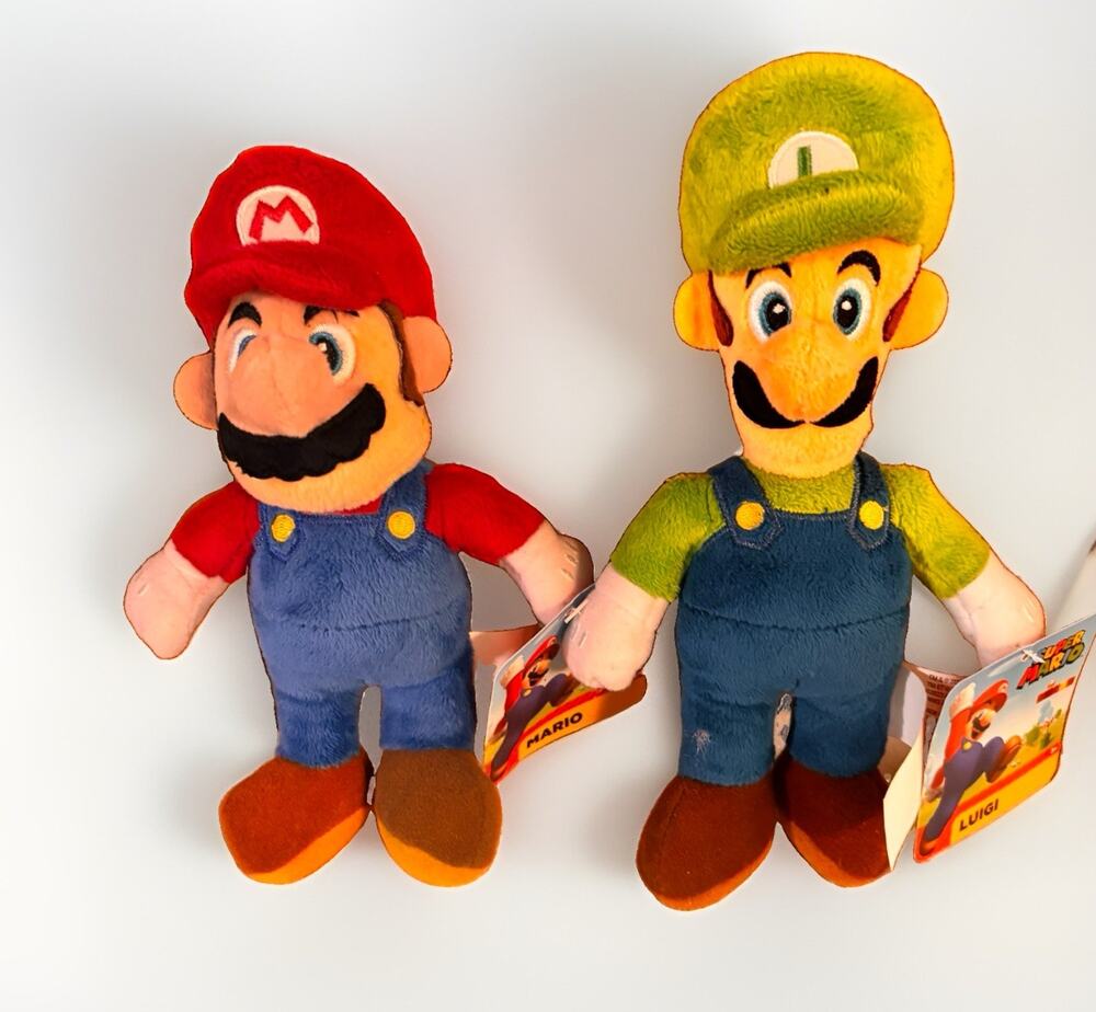 Nintendo Super Mario Bros Mario Luigi Plush Lot 9” Jakks Pacific 2023 Tagged